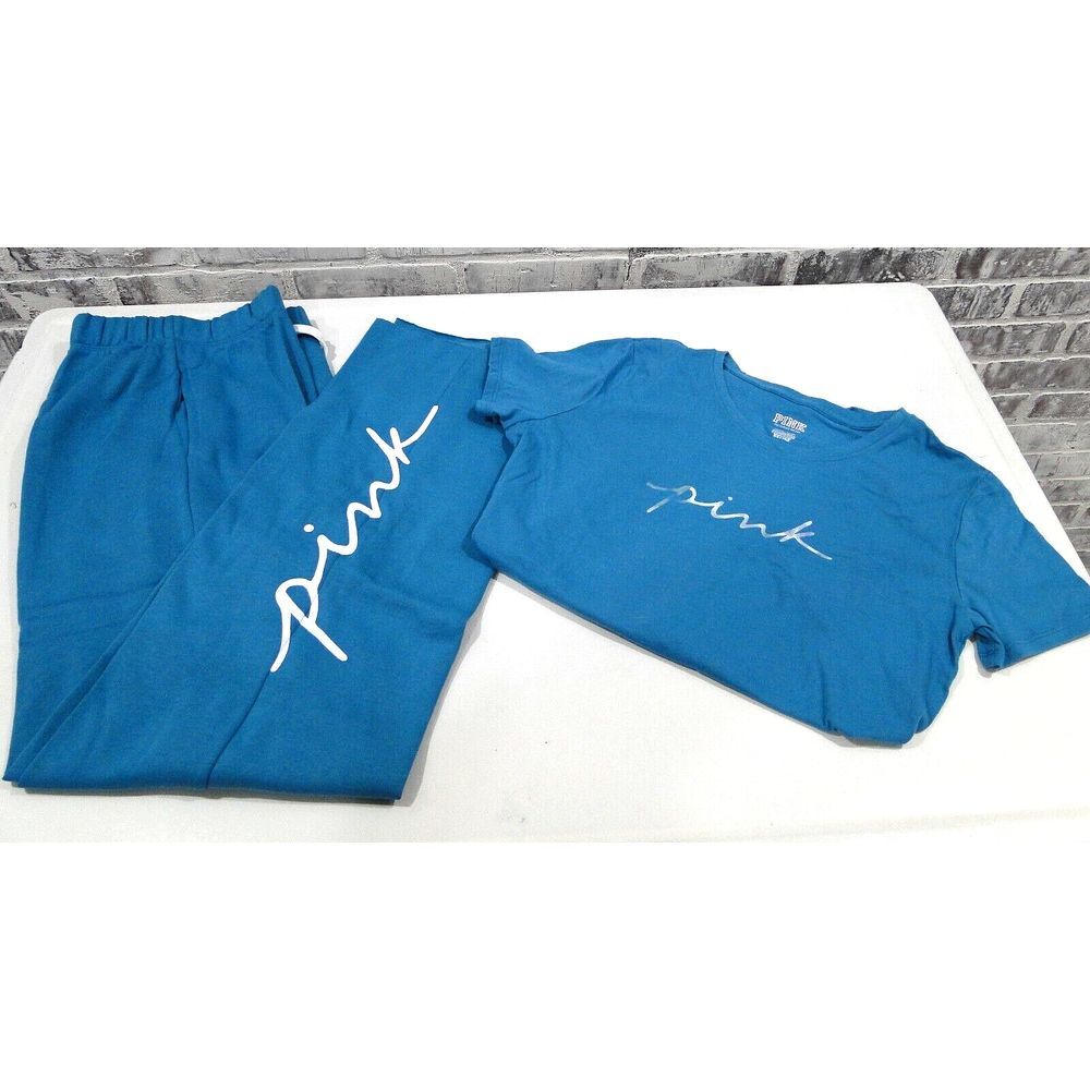 Victoria Secret Pink Tee Shirt & Boyfriend Pants Set Teal Small